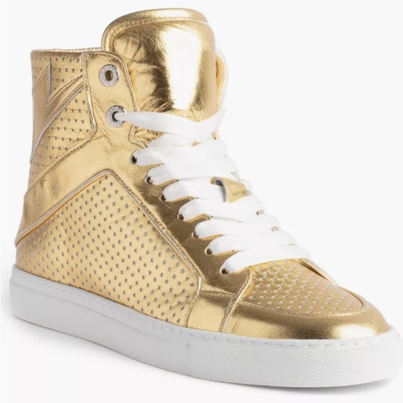 NIB Zadig & Voltaire HIGH FLASH VINTAGE METAL
Perforated Stars 39 Gold Hightop 8 - Picture 1 of 14